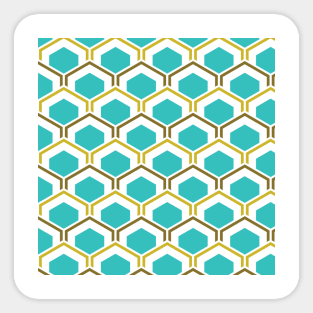 Teal Gold Geometric Mod Pattern Print Bestagon Hex Sticker